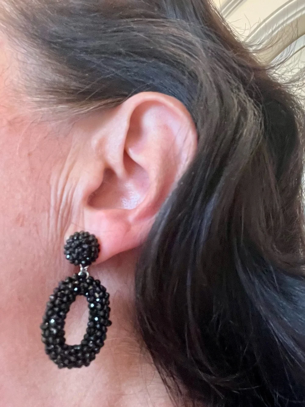 Vintage Black Beaded Hoop Drop Earrings - Women Jewelry - Picture 11 of 16